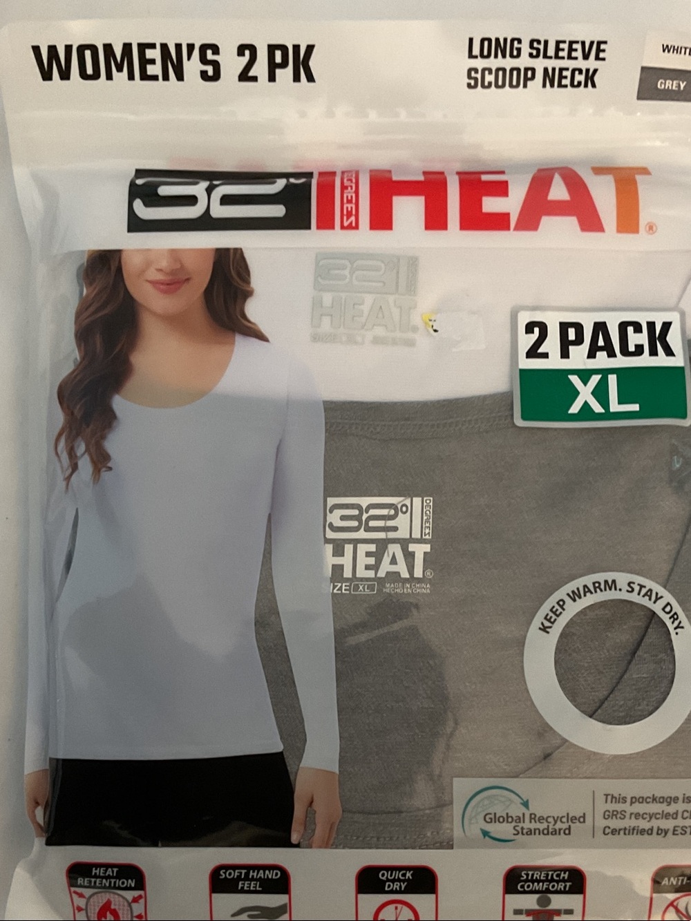 WOMENS 2 pack 32 degrees hey long sleeve scoop neck
